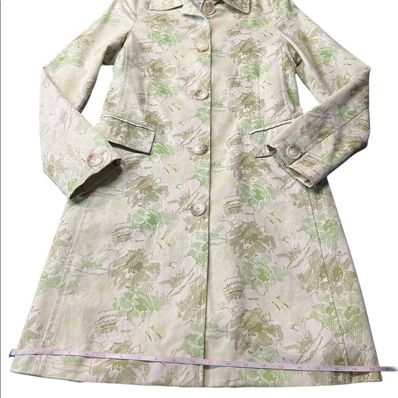 OLD NAVY WOMENS GREEN& TAN FLORAL PATTERN FITTED TRENCH COAT SIZE XS - Picture 9 of 12